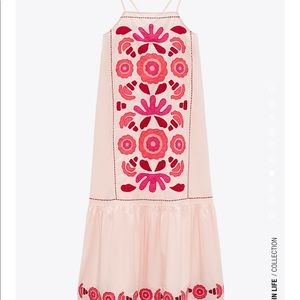 Limited edition pink embroidered Zara dress - size Small